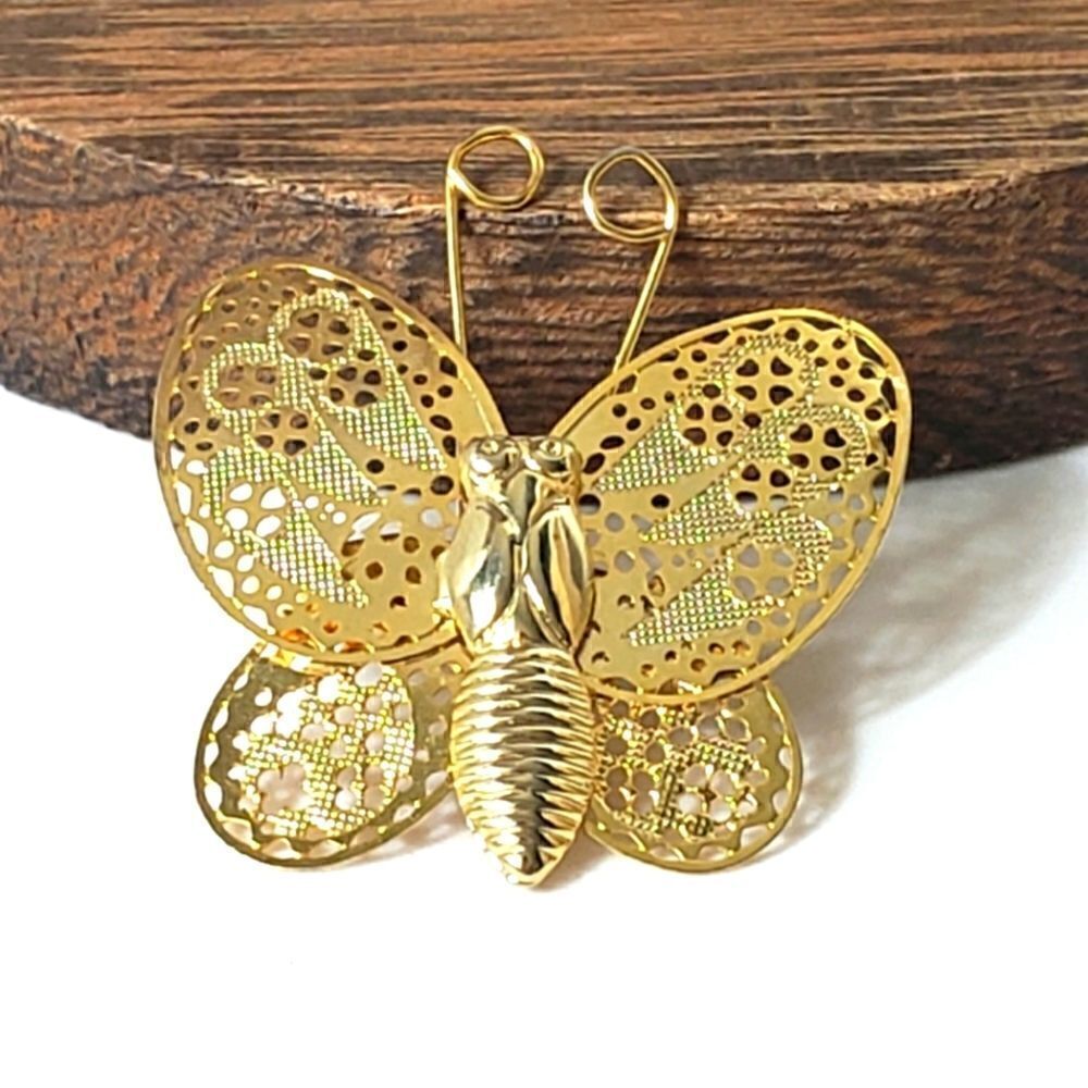 VINTAGE Brass Filigree Butterfly Brooch Pin